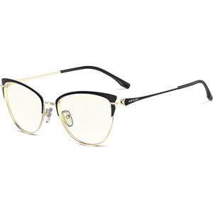 Women Black Cat Eye Look Clear Frame Yellow Lens Anti Eyestrain Blocking Glasses